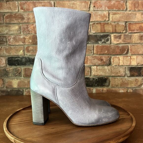 Free People Dakota Suede Slouch Block Heel Blue Gray Sz 9 US 39 EU MSRP $188 - Picture 8 of 16